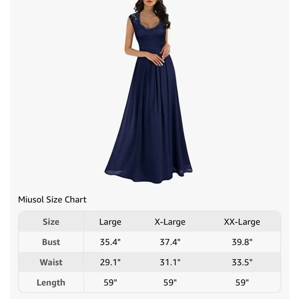 Miusol Women's Casual Deep- V Neck Sleeveless Vintage Wedding Maxi Dress XL Navy - Picture 7 of 9